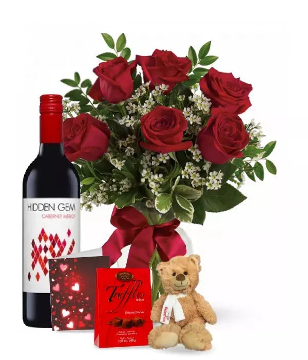 6 Red Roses And Red Wine Combo From You Flowers Aus