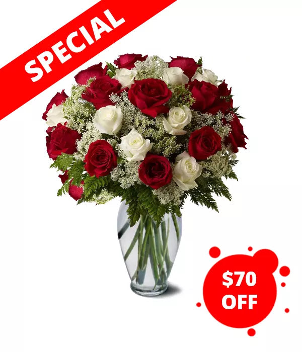 Premium White and Red Roses
