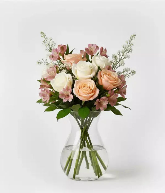 True Blue Birthday Roses Bouquet with Wine Brisbane