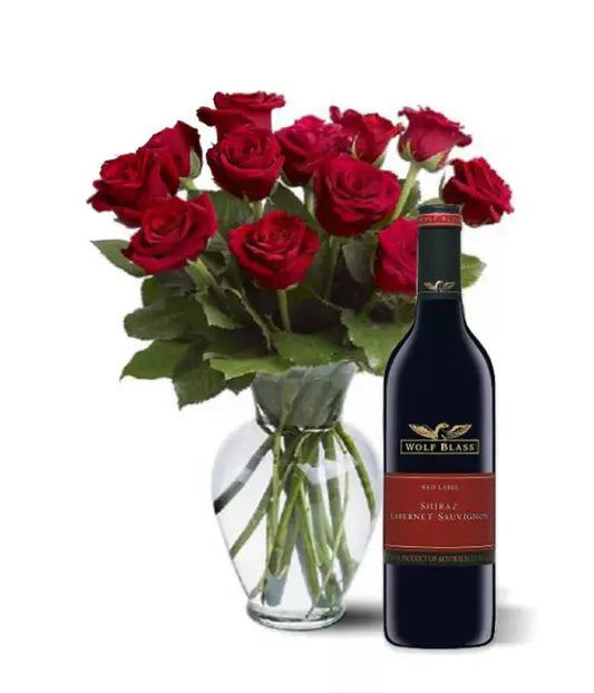 Dozen Red Roses & Shiraz - From You Flowers Aus