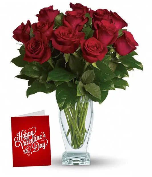 True Blue Romance Dozen Rose Bouquet with Wine