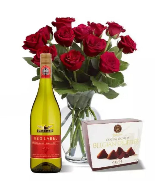 Down Under Thinking of You Dozen Rose Bouquet with Wine Exmouth