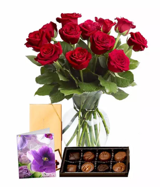 Never Tear Us Apart Thank You Dozen Rose Bouquet with Chocolates