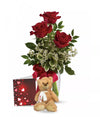Red Rose Trio, Card & Teddy