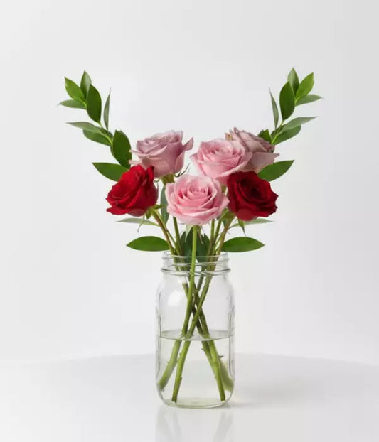 Half Dozen Assorted Roses in Mason Jar