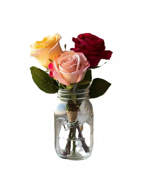 Assorted Roses In Mason Jar (3 Stems) From You Flowers Aus