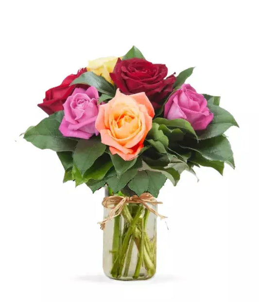 Half Dozen Assorted Roses in Mason Jar From You Flowers Aus