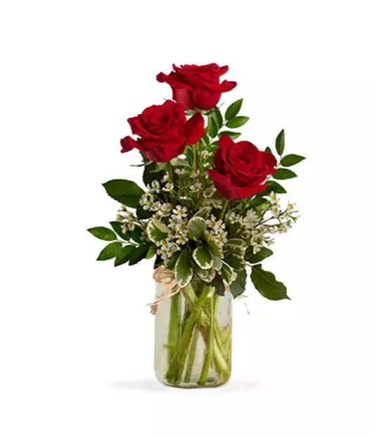 Radiant Red Roses In Mason Jar (3 Stems) From You Flowers Aus